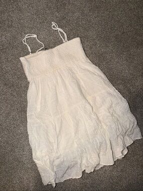 Zara Cream Smocked Mini Dress with Spaghetti Straps